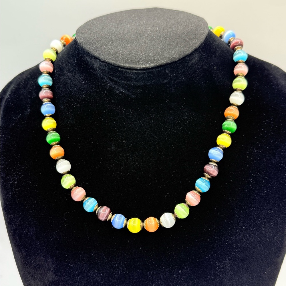Multi Colored Fiber Optic Crystal Beaded Vintage Necklace